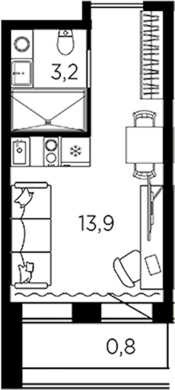 Квартира студия 17.9 м², 12/13 эт., ЖК «AVENIR Industrial»